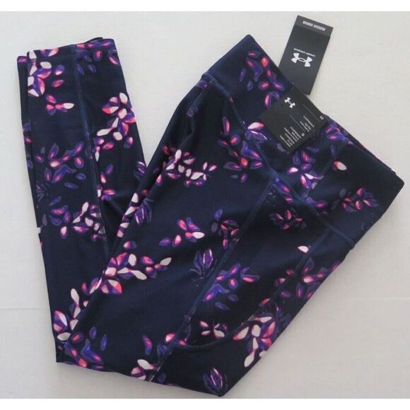 Under Armour 1365338 Women's Sz L Navy/Purple Tint Printed HeatGear 7/8 Leggings - Picture 3 of 6